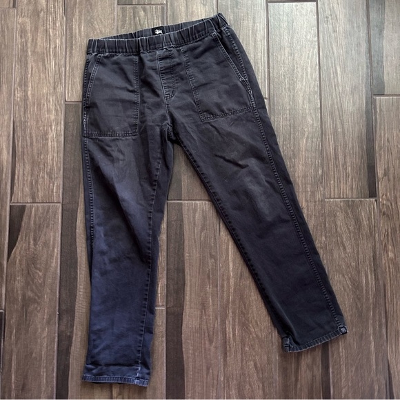 Stussy Men’s Pull On Canvas Pants Elastic Waist in Washed Black Sz M - Picture 1 of 8